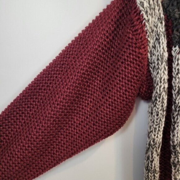 Vintage Sears 80's Hand Knit Chunky Knit Oversized Cardigan Sweater Red Gray - Picture 4 of 7